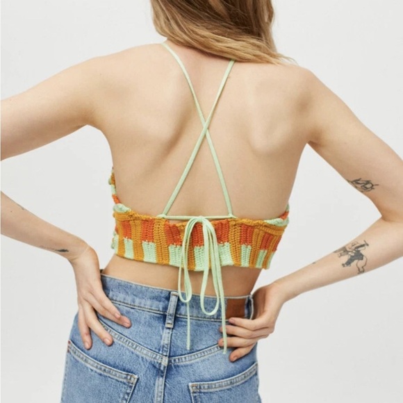 Urban Outfitters Seraphina Striped High Neck Knit Tank Top Orange/ green medium - Picture 3 of 6